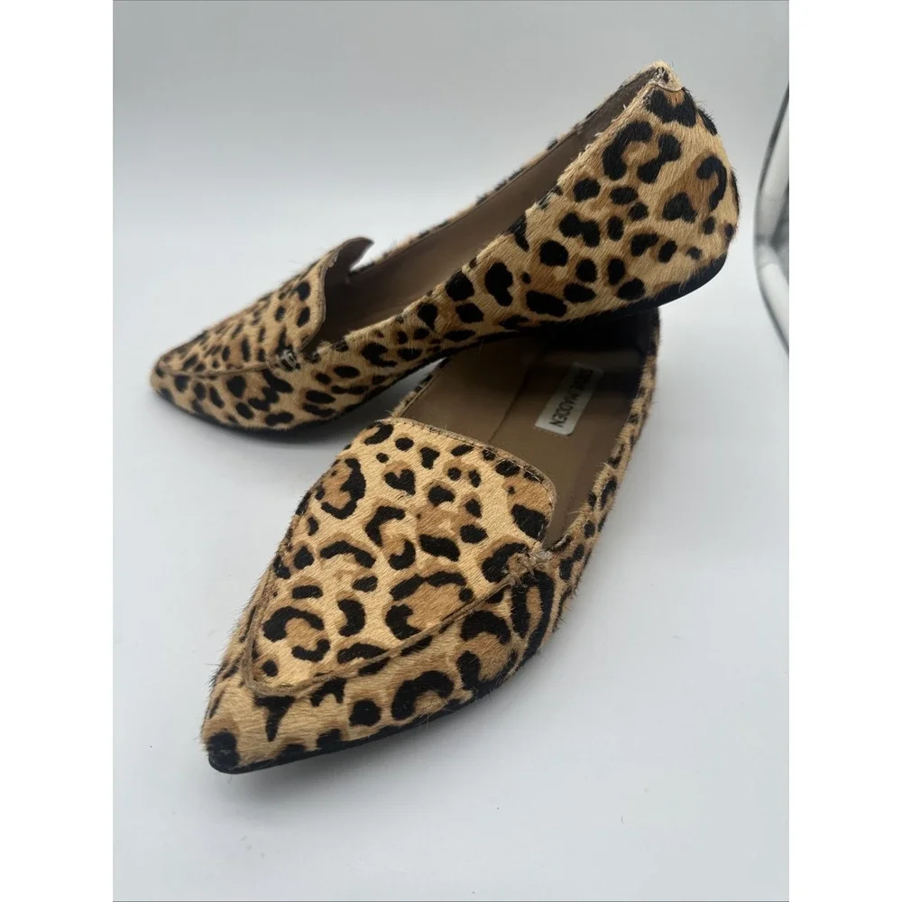 Steve Madden Womens Calf Hair Leopard Print Slip On Loafers size 7